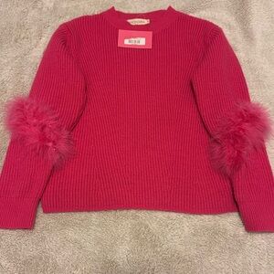 NEW WITH TAGS Pink Sweater with Feather Accents
